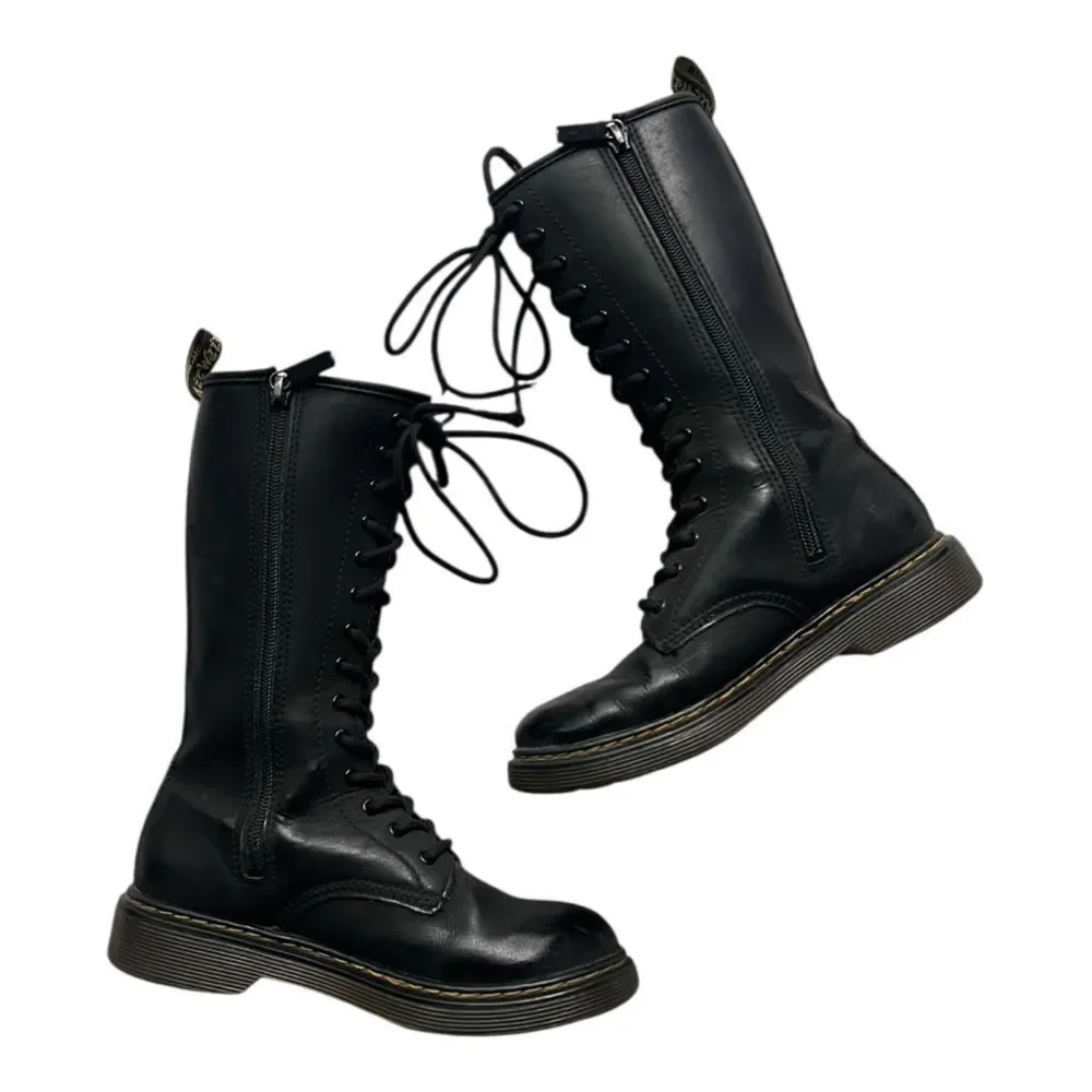 Dr. Martens Youth Black Lace-Up 1914J Combat Boots Sz 2